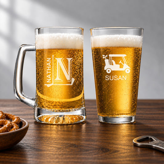 Golf Personalized Beer Mug and Beer Pint Glass Set
