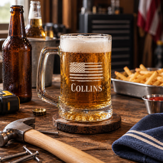 Patriotic Military Personalized Beer Mug and Beer Pint Glass Set