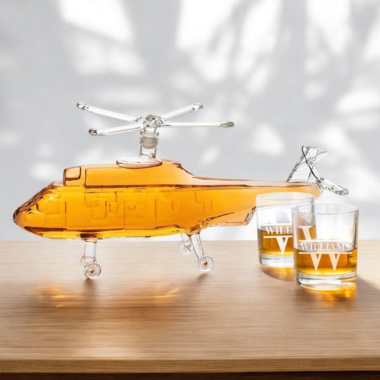 Black Hawk Helicopter Whiskey Decanter with Whiskey Glasses