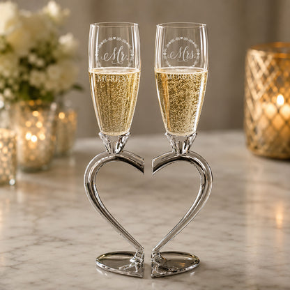 Mr and Mrs Wreath Personalized Connecting Heart Wedding Flute Set
