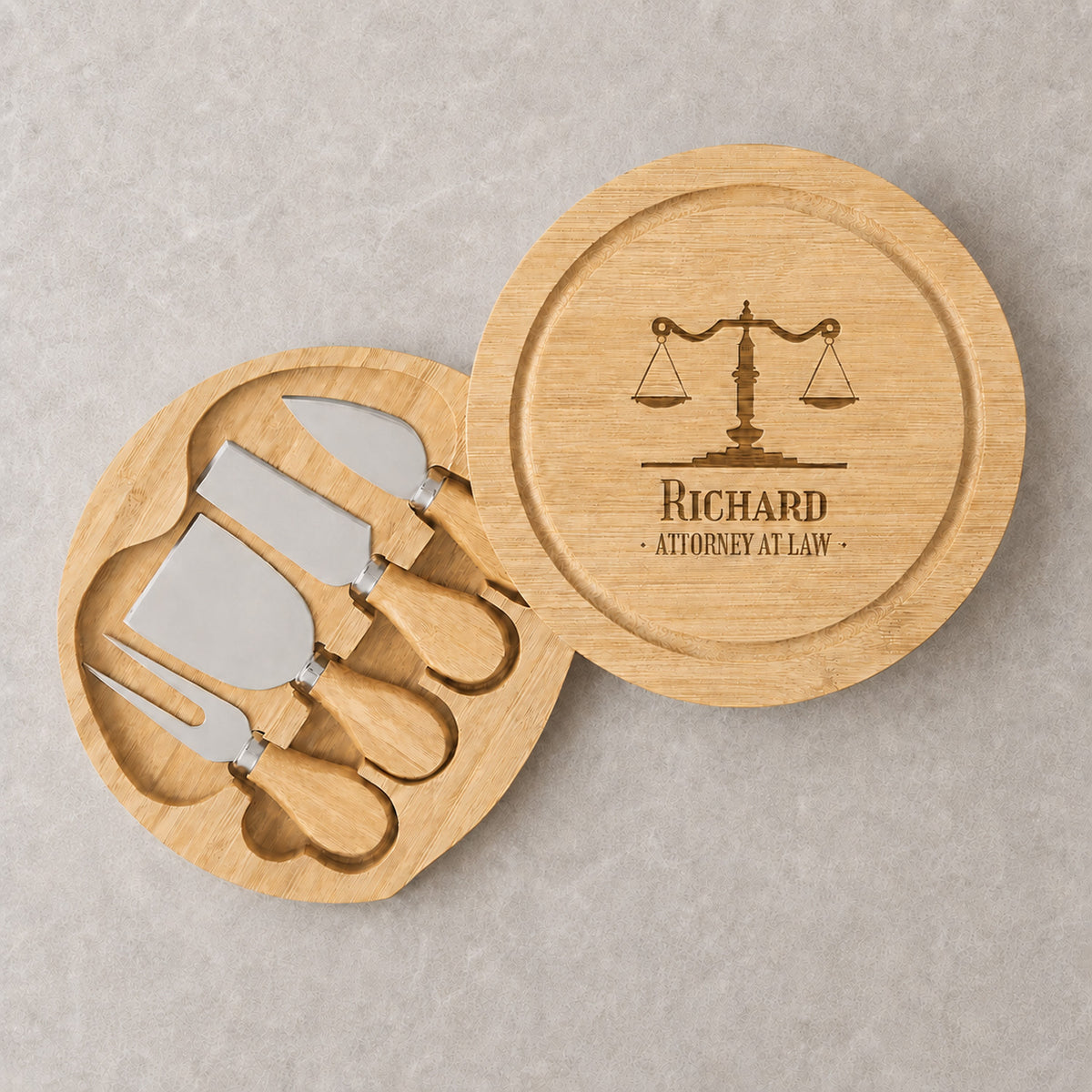 Lawyer Personalized Swivel Cheese Board Gift Set
