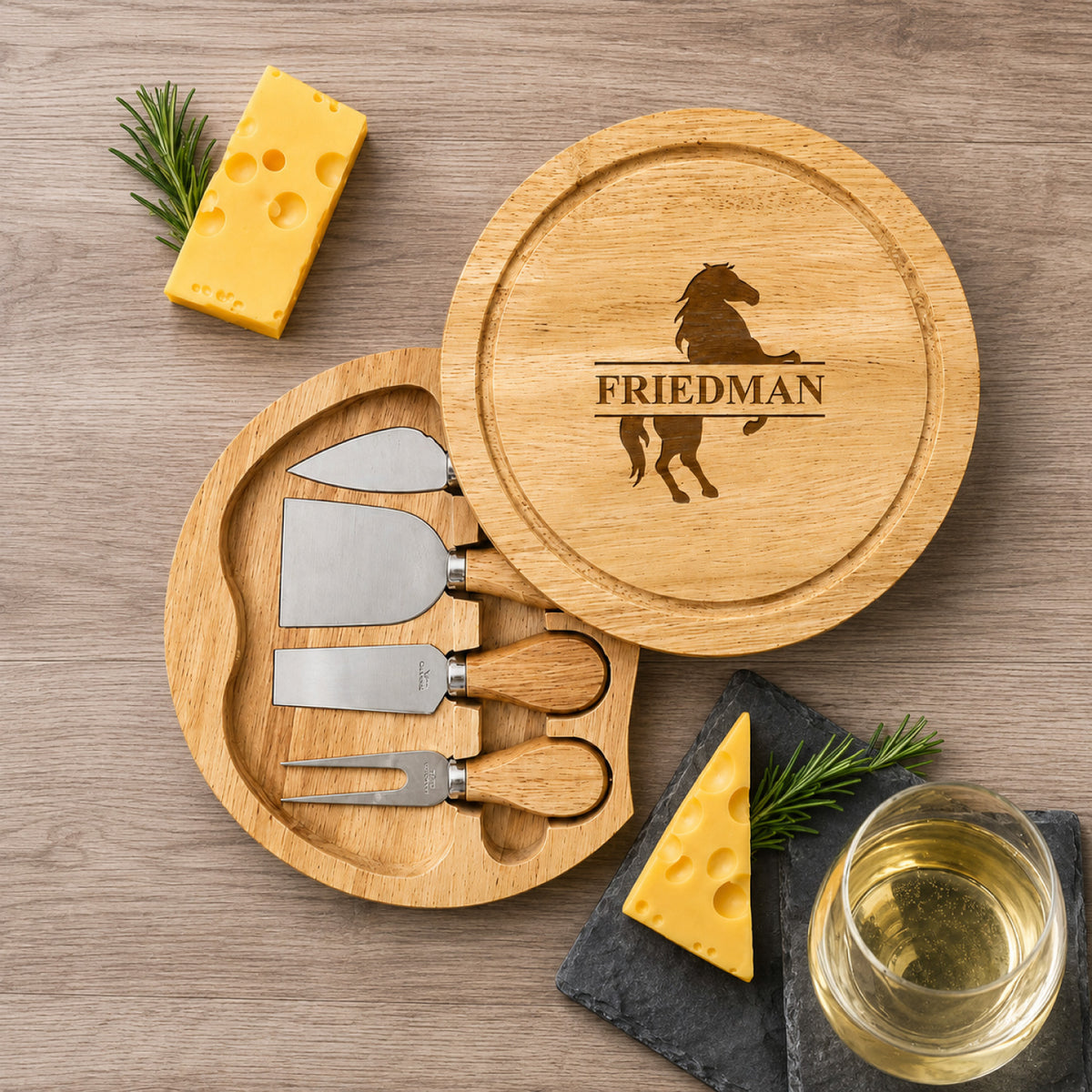 Equestrian Horse Personalized Swivel Cheese Board Gift Set
