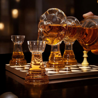 Monogram Personalized Chess Whiskey Decanter with Chess Piece Whiskey Glasses Gift Set