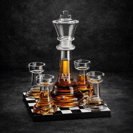 Chess Master Personalized Whiskey Decanter & Glass Gift Set