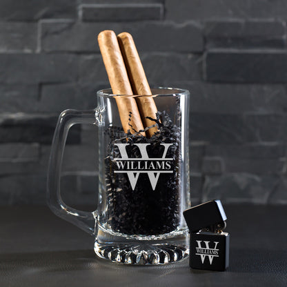 Monogram Personalized Colossal Beer Mug And Cigar Lighter Set