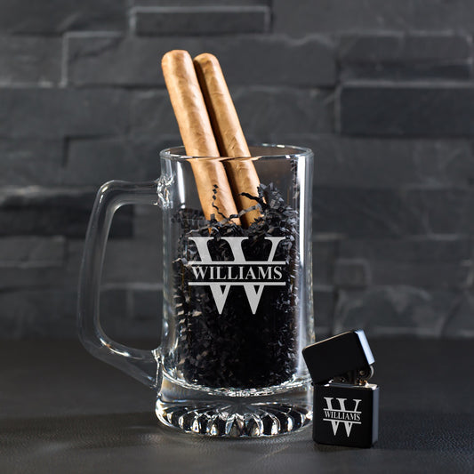 Monogram Personalized Colossal Beer Mug And Cigar Lighter Set
