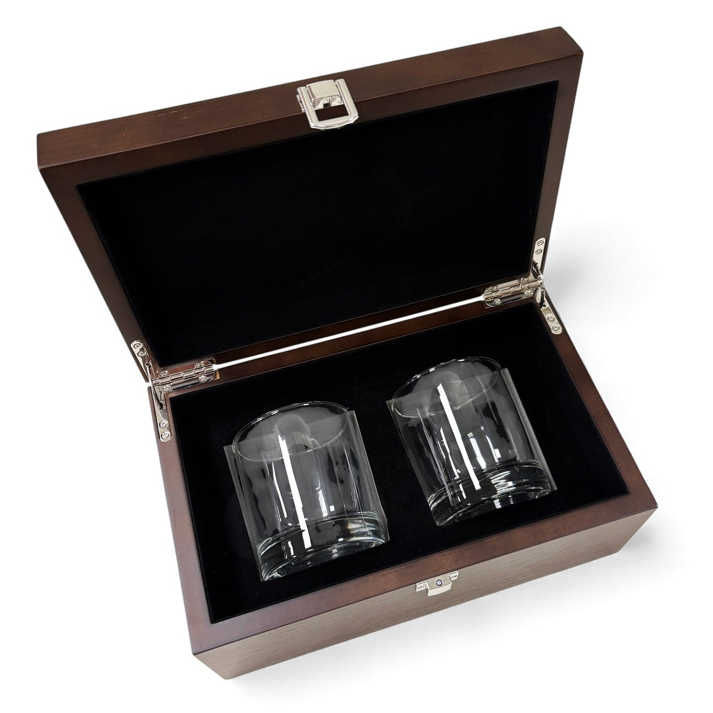 Deluxe Wood Box with 2 Whiskey Glass
