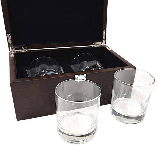 Deluxe Wood Box with 2 Whiskey Glass