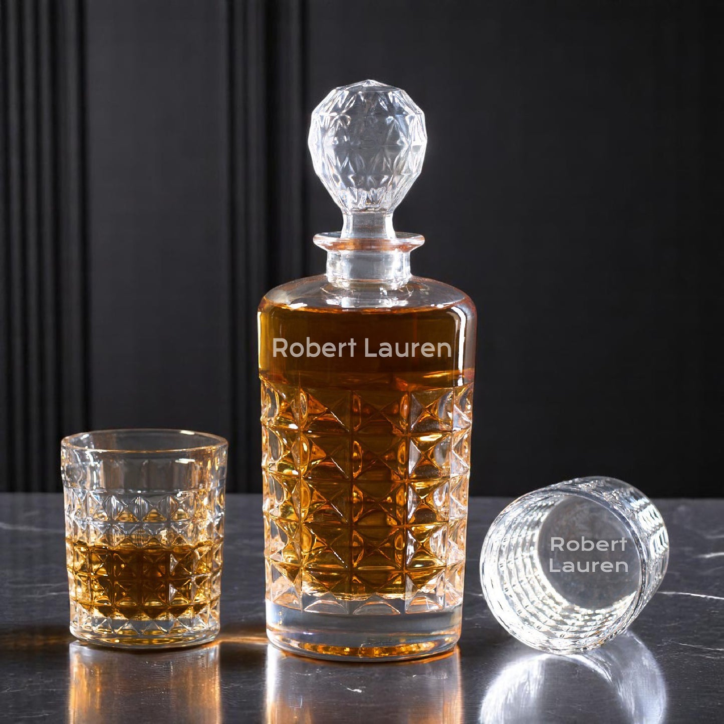 Personalized Whiskey Decanter with 2 Rocks Glasses Gift Set