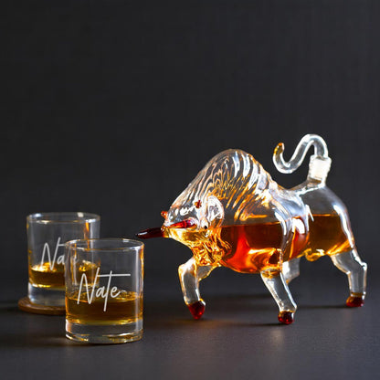 Signature Collection Bull Whiskey Decanter Set with Whiskey Glasses