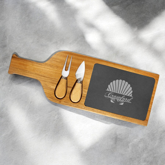 Seashell Personalized Slate & Wood Paddle Cheese Board