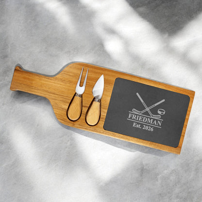 Hockey Personalized Slate & Wood Paddle Cheese Board