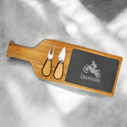 Motorcycle Rider Personalized Slate & Wood Paddle Cheese Board