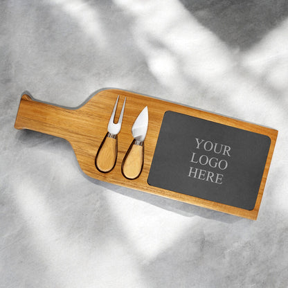 Custom Logo Personalized Slate & Wood Paddle Cheese Board