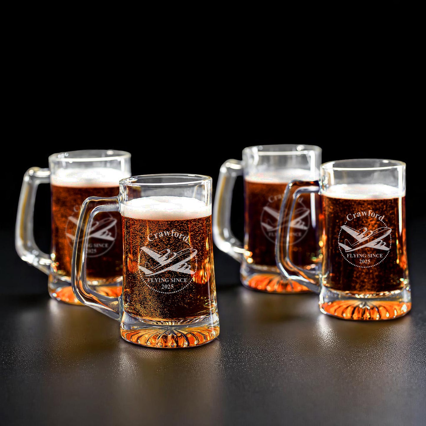 Aviator Pilot Personalized Beer Mug Glass Set - 4pc