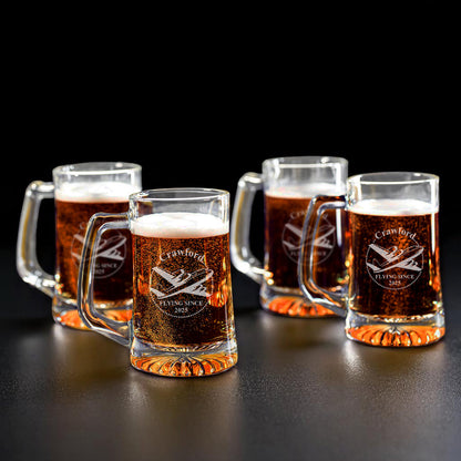 Aviator Pilot Personalized Beer Mug Glass Set - 4pc