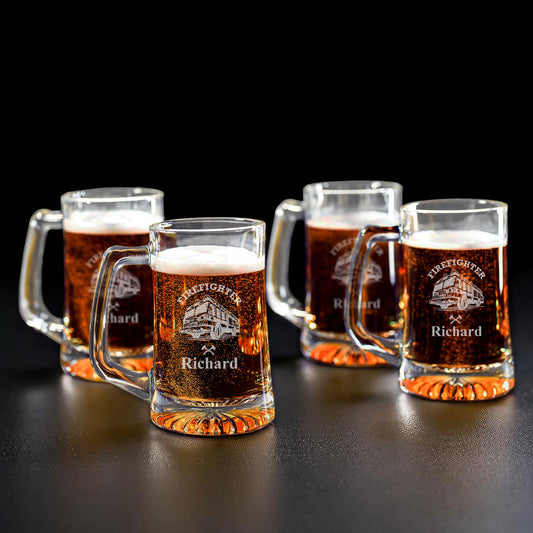 Firefighter Personalized Beer Mug Glass Set - 4pc