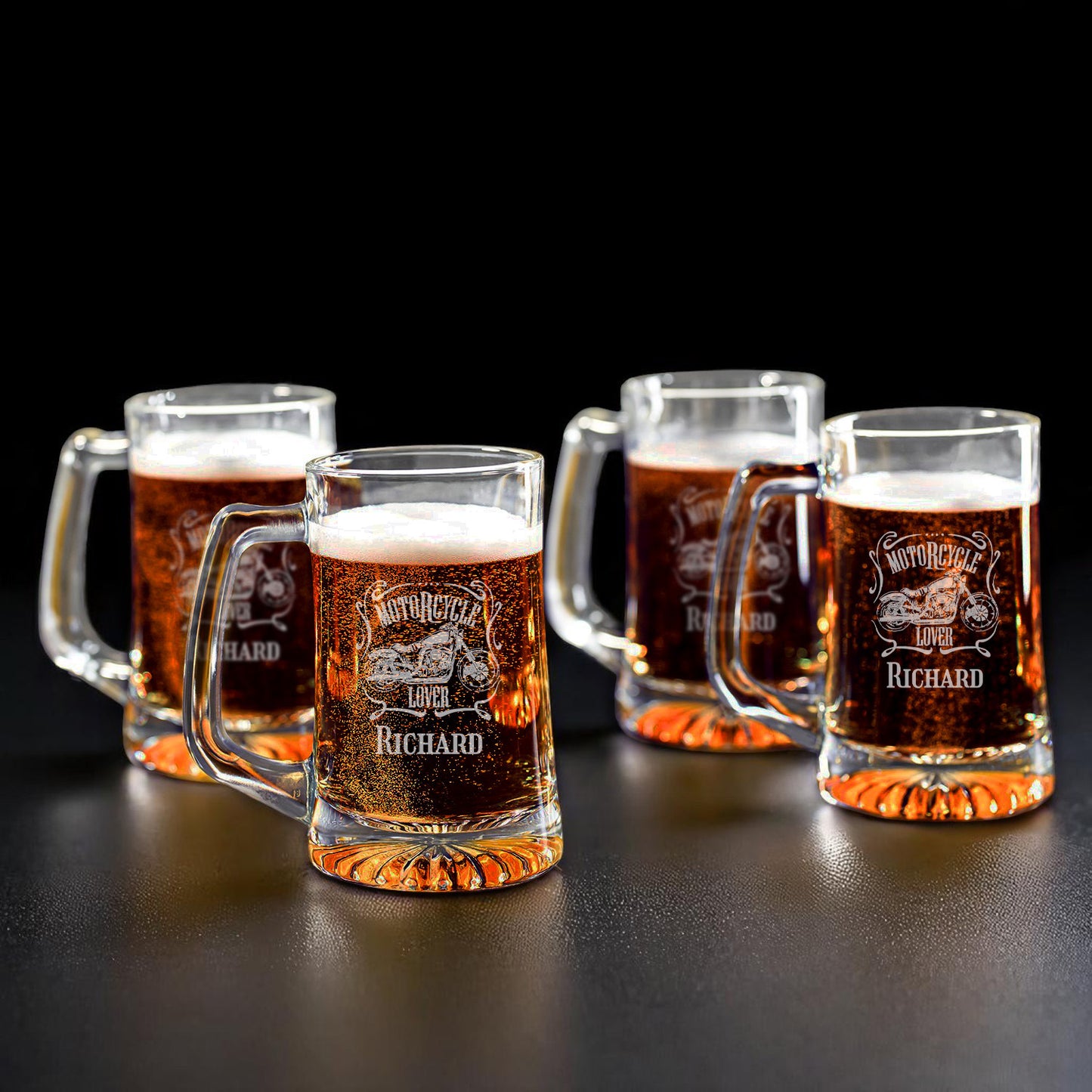 Motorcycle Rider Personalized Beer Mug Glass Set - 4pc