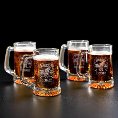 Motorcycle Rider Personalized Beer Mug Glass Set - 4pc