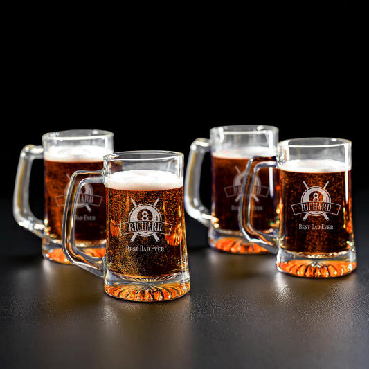 Pool Billiard Eight-Ball Personalized Beer Mug Glass Set - 4pc