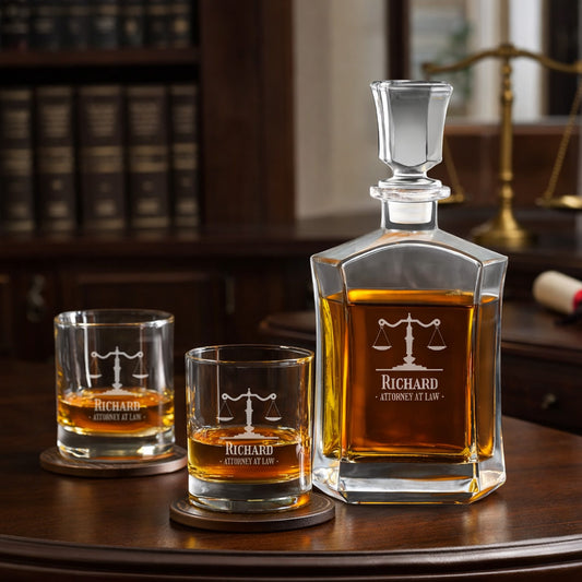 Lawyer Personalized Whiskey Decanter with Whiskey Rocks Glasses Set - 3 pc