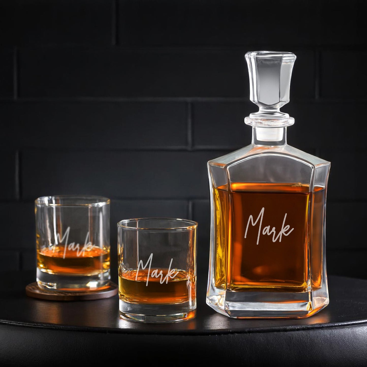 Signature Collection Personalized Whiskey Decanter with Whiskey Rocks Glasses Set - 3pc