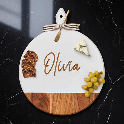 Signature Collection Personalized Round Charcuterie Board with Spreader