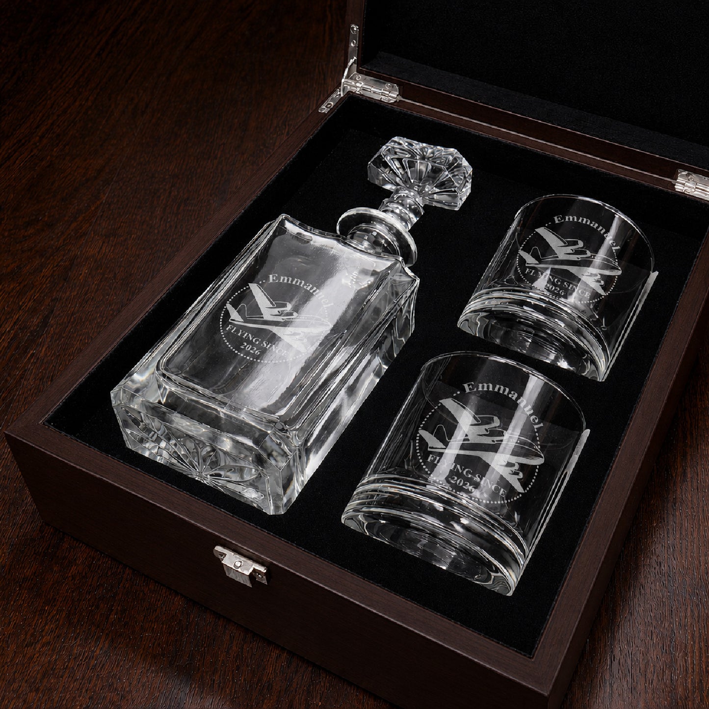 Aviator Pilot Personalized Classic Whiskey Decanter with Glasses Gift Set