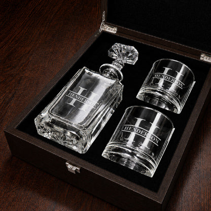 Monogram Personalized Classic Whiskey Decanter with Glasses Gift Set