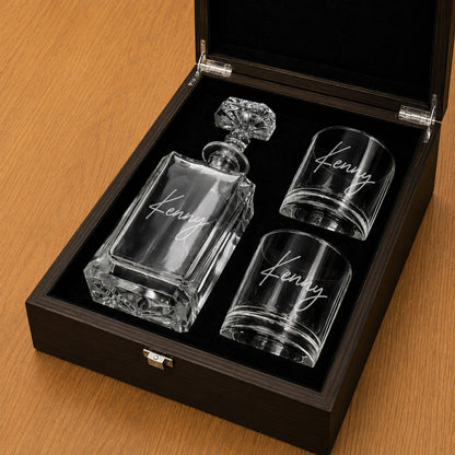 Signature Personalized Classic Whiskey Decanter with Whiskey Glasses