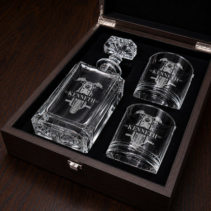 Motorcycle Rider Personalized Classic Whiskey Decanter with Glasses Gift Set