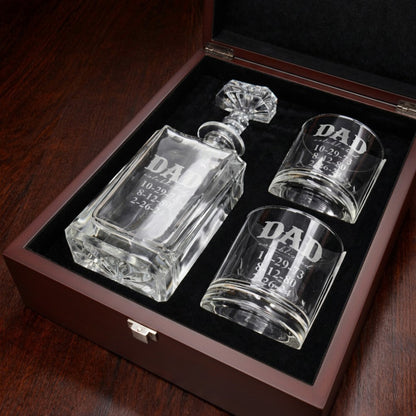 Dad Personalized Classic Whiskey Decanter with Glasses Gift Set