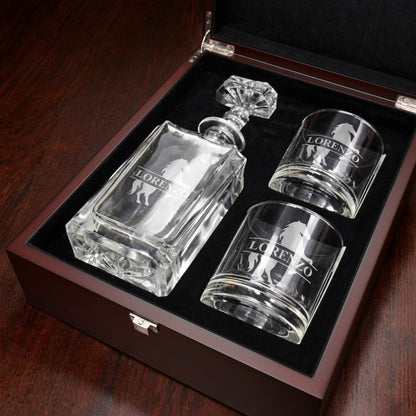 Equestrian Horse Personalized Classic Whiskey Decanter with Whiskey Glasses