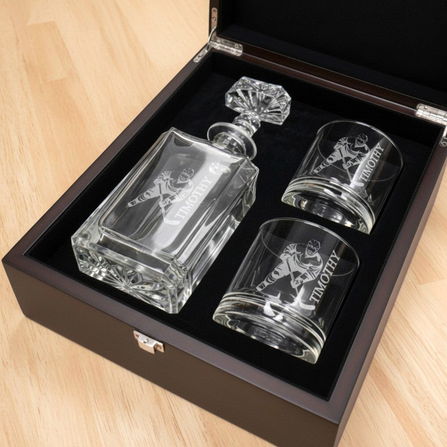 Hockey Personalized Classic Whiskey Decanter with Glasses Gift Set
