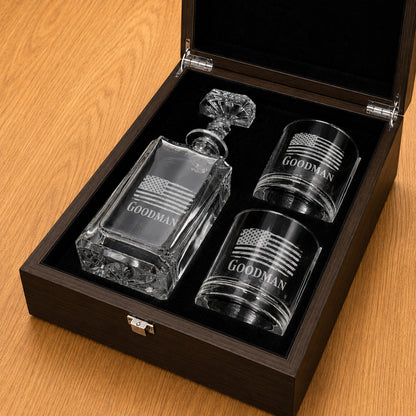 Patriotic Military Personalized Classic Whiskey Decanter with Glasses Gift Set