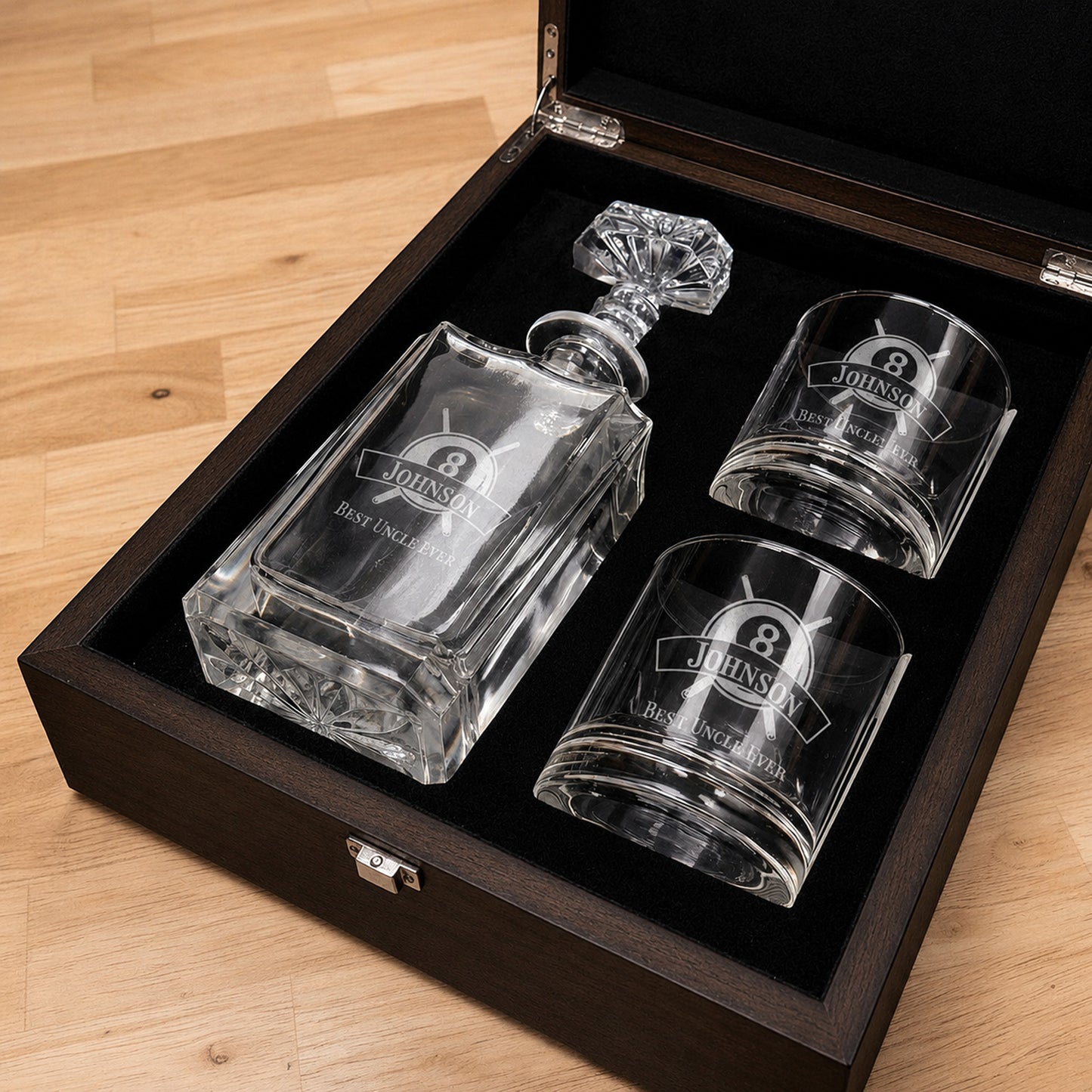 Pool Billiard Eight-Ball Personalized Classic Whiskey Decanter with Glasses Gift Set