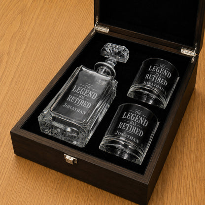 The Legend Has Retired Personalized Classic Whiskey Decanter with Glasses Gift Set