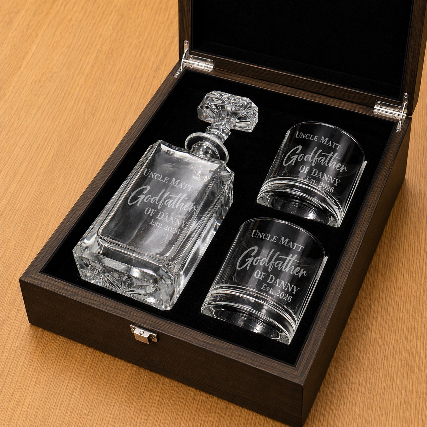 Godfather or Godmother Personalized Classic Whiskey Decanter with Glasses Gift Set