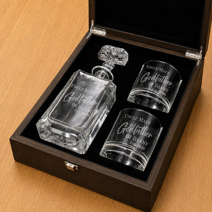 Godfather or Godmother Personalized Classic Whiskey Decanter with Glasses Gift Set