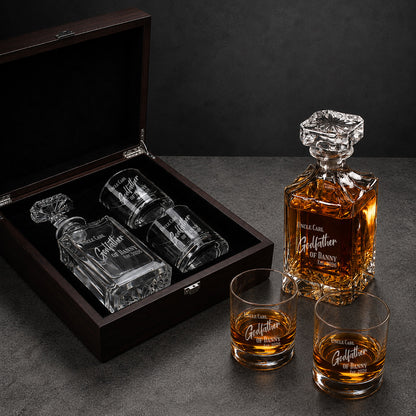 Godfather or Godmother Personalized Classic Whiskey Decanter with Glasses Gift Set