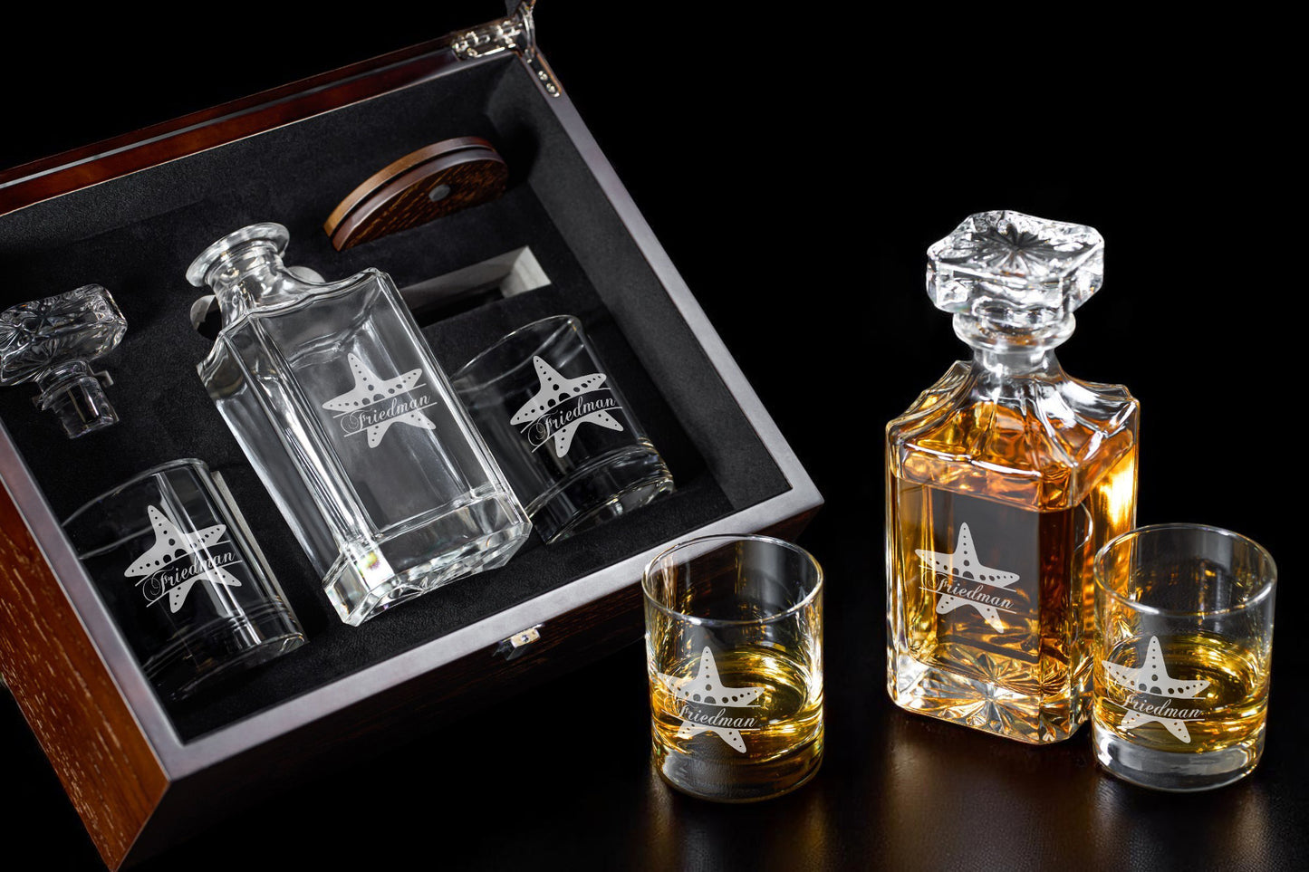 Starfish Personalized Classic Whiskey Decanter with Glasses Gift Set