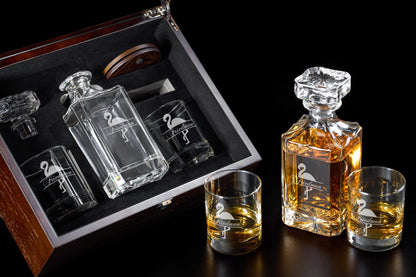Flamingo Personalized Classic Whiskey Decanter with Whiskey Glasses
