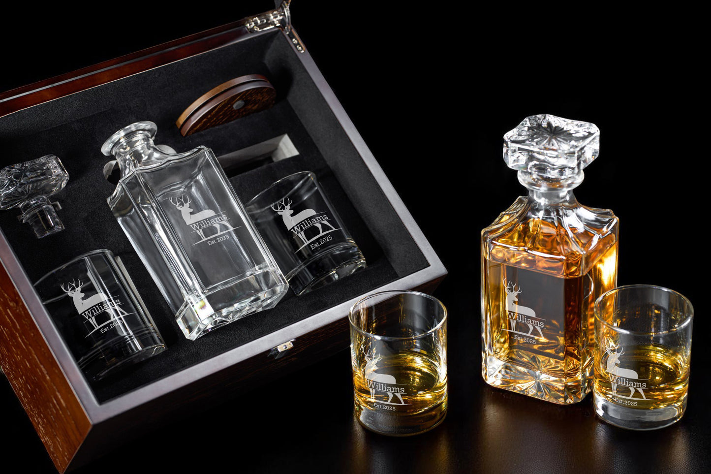 Hunting Personalized Classic Whiskey Decanter with Glasses Gift Set