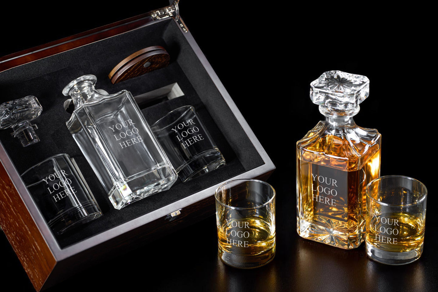Custom Logo Personalized Classic Whiskey Decanter with Glasses Gift Set