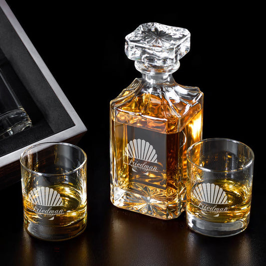 Seashell Personalized Classic Whiskey Decanter with Glasses Gift Set