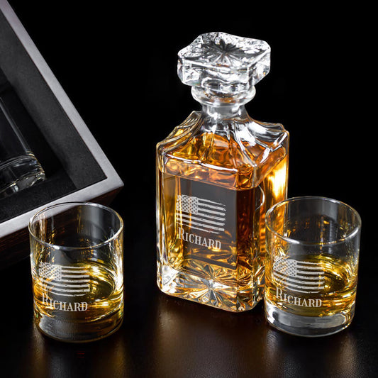 Patriotic Military Personalized Classic Whiskey Decanter with Glasses Gift Set