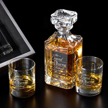 The Legend Has Retired Personalized Classic Whiskey Decanter with Glasses Gift Set