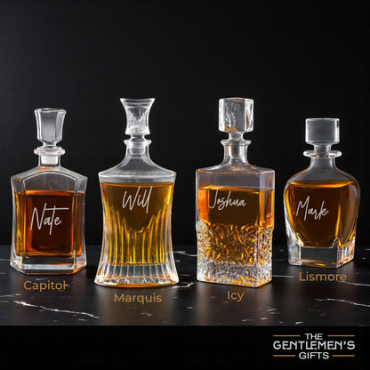 Signature Collection Personalized Whiskey Decanter with Whiskey Rocks Glasses Set - 3pc