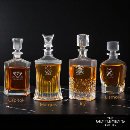 Barber Personalized Whiskey Decanter with Whiskey Rocks Glasses Set - 3pc