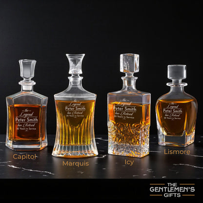 The Legend Has Retired Personalized Whiskey Decanter with Whiskey Rocks Glasses Set - 3pc